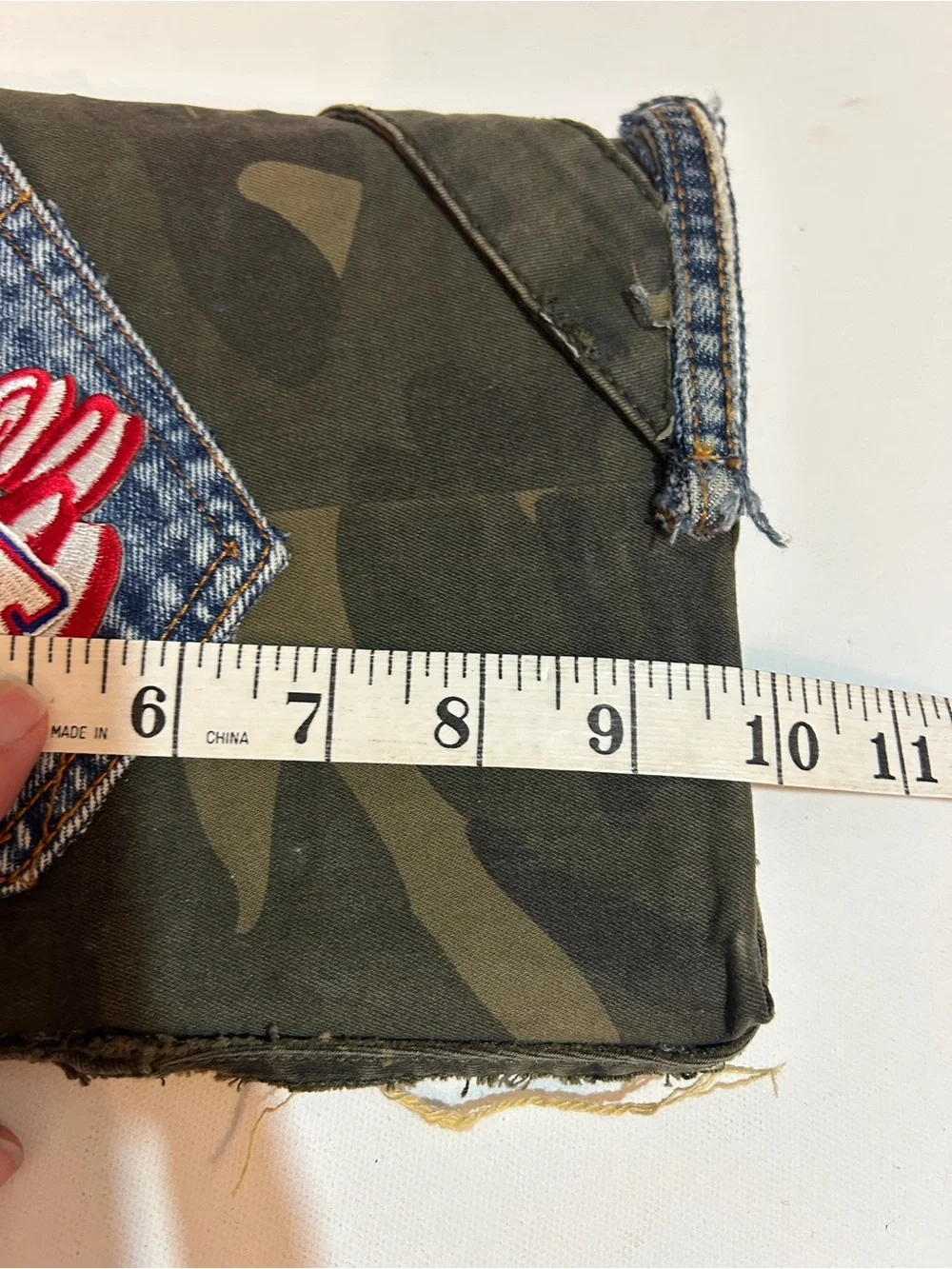 Handmade Upcycled Denim Camo Patriotic Clutch Wristlet USA Flag Eagle Military